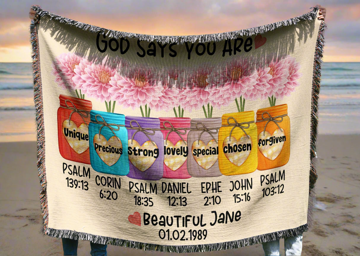 PERSONALIZED GOD SAYS YOU ARE WOVEN BLANKET