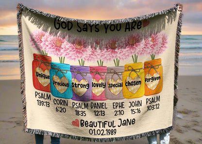 PERSONALIZED GOD SAYS YOU ARE WOVEN BLANKET