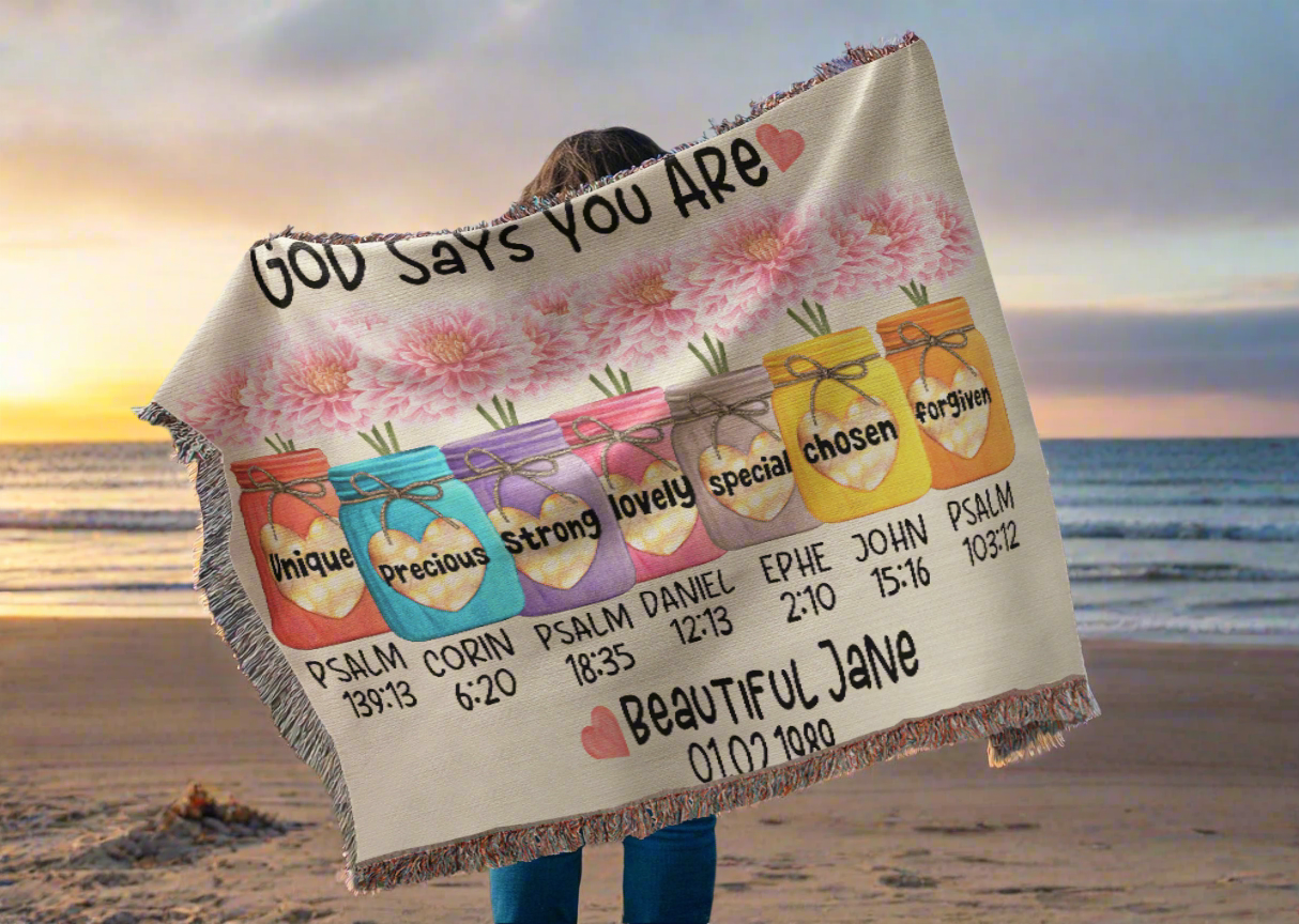 PERSONALIZED GOD SAYS YOU ARE WOVEN BLANKET