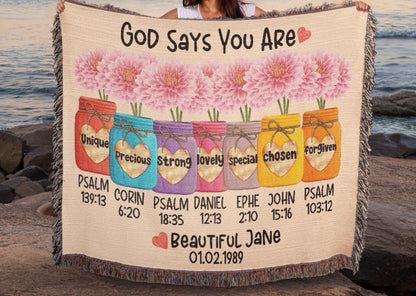 PERSONALIZED GOD SAYS YOU ARE WOVEN BLANKET