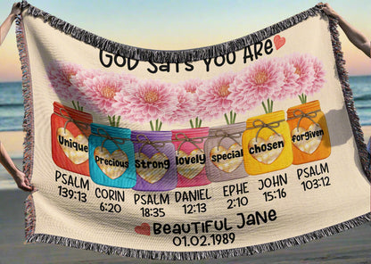 PERSONALIZED GOD SAYS YOU ARE WOVEN BLANKET